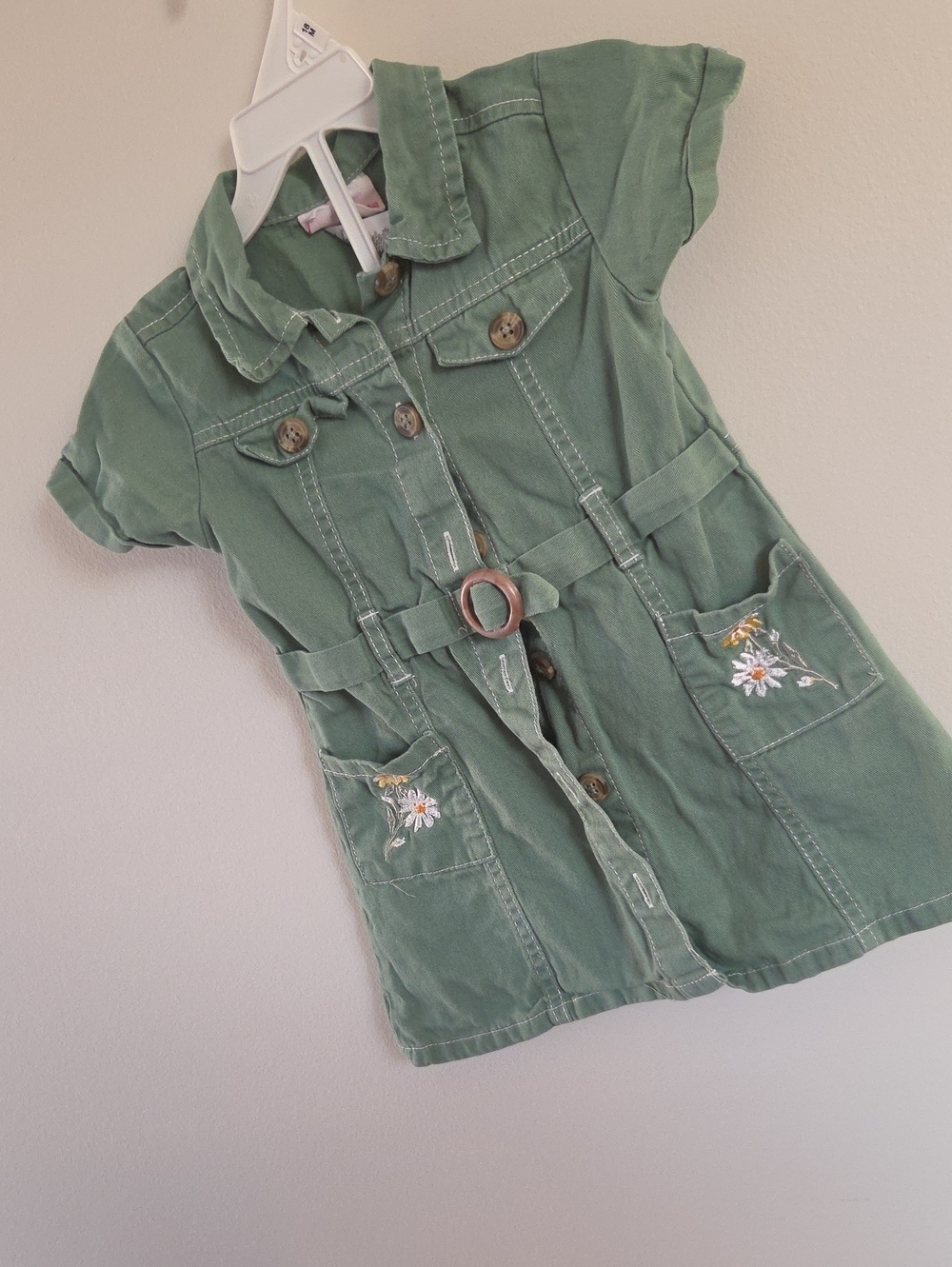 Girls' Green Utility Shirt Dress with Belt
